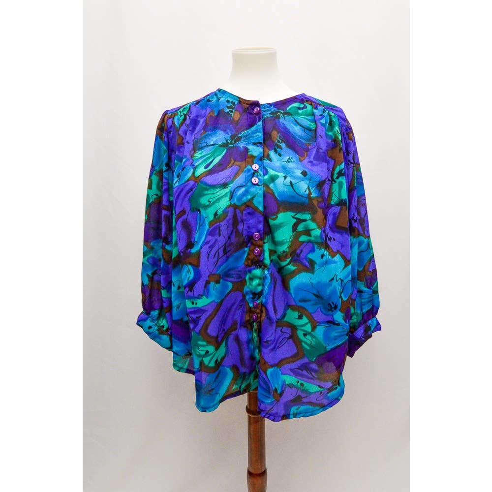 Vintage Clio womens blouse blue purple XL+ 90s